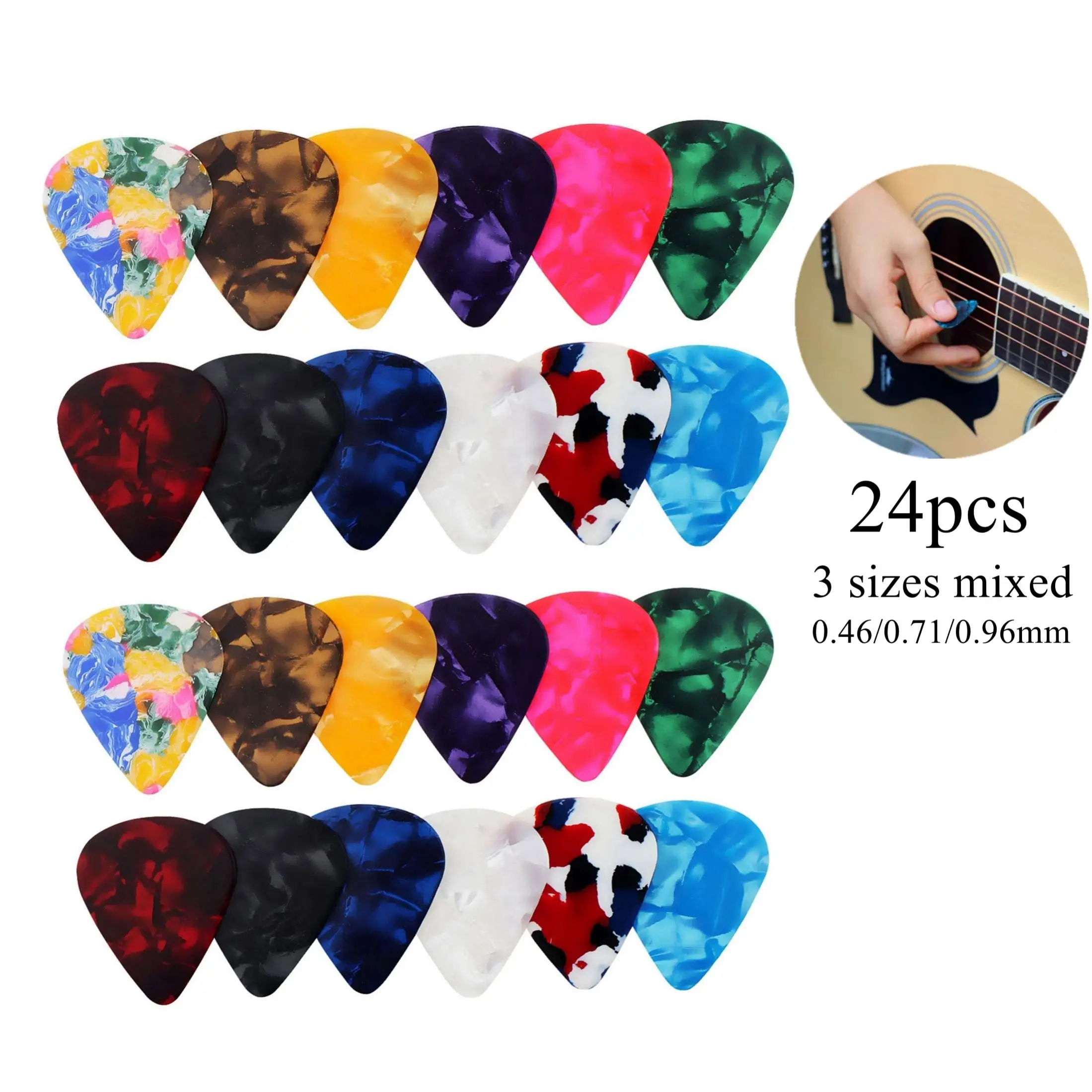 البلاستيك 6 قطعة يختار الغيتار و 1 قطعة اختيار حامل 3 سمك مجموعة للجيتار الصوتي/باس/القيثارة مع لاصق الظهر