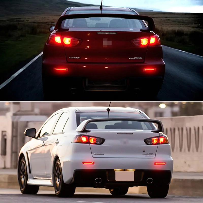 Red LED Rear Bumper Reflectors Tail/brake, Rear Fog Lights w/Sequential Turn Signal For Mitsubishi Lancer Outlander Evolution X