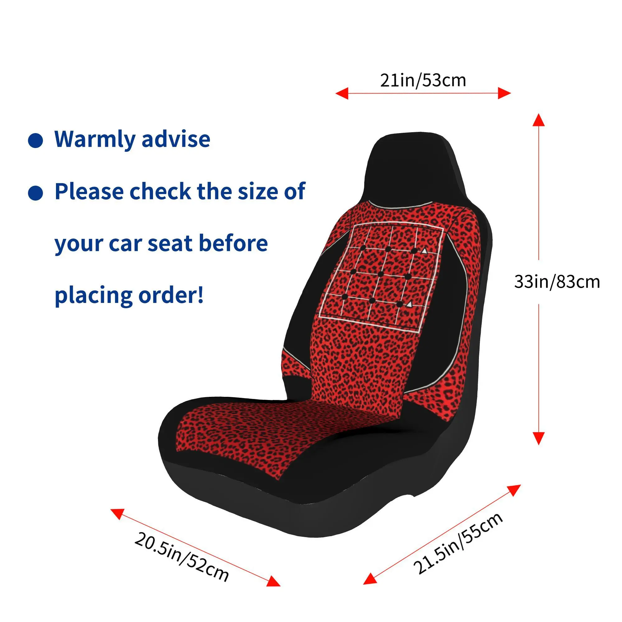 2pcs Red Leopard Print High-End Sense Grid Unique Printed Design Car Seat Cover Breathable Material Car Front Seat Protection Co