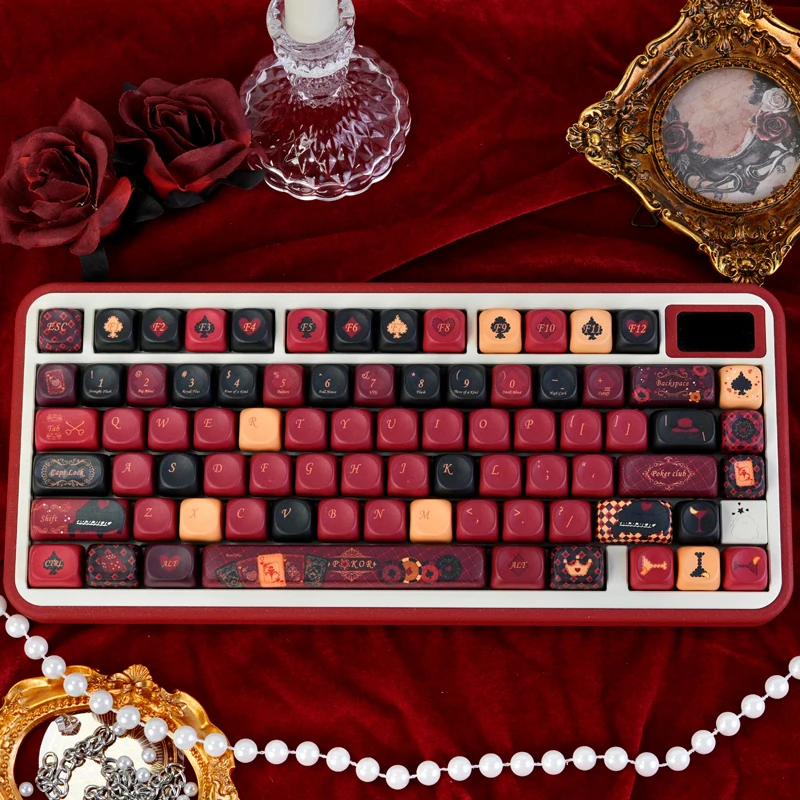Wine Red Color Retro Custom Keycaps,130 Keys MOA Profile Doubleshot Dye-Sublimation PBT Keycaps Set For Mechanical Keyboard - view 3