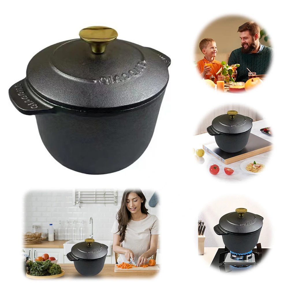 

Cast Iron Rice Cooker Deepened Rice Pot Induction Compatible Thickened Rice Stewpot Multi-Function Dutch Oven for Home Kitchen