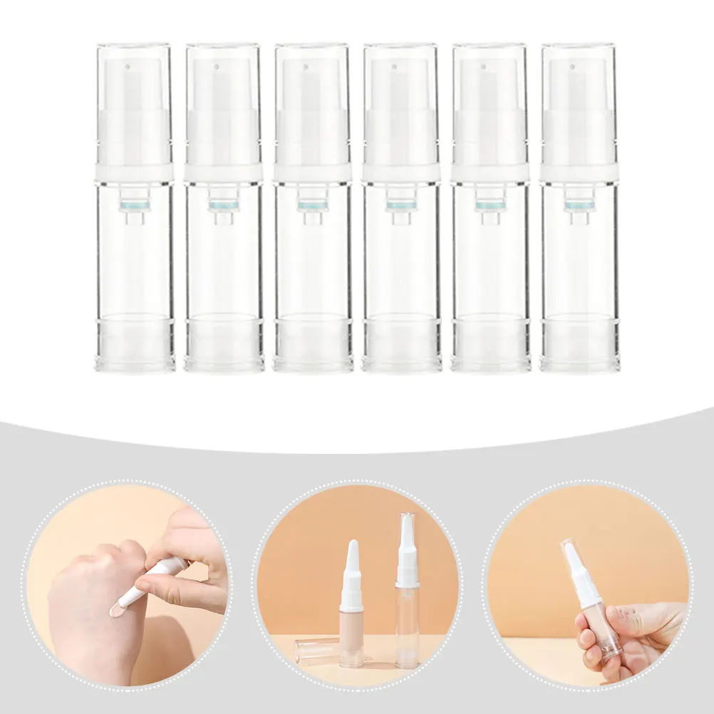 

6pcs Airless Travel Makeup Bottles 5ml Foundation Containers Leakproof Sub Dividers For Lotion Cream Skincare Practical Portable