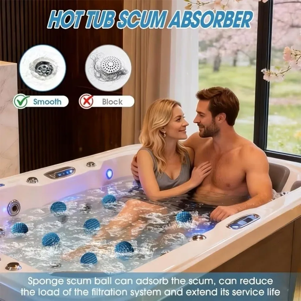 2pcs Pool Accessories Reusable Scum Absorber Filter Mesh Oil Absorbing Sponge Ball Floating Round Pool Cleaner Spa