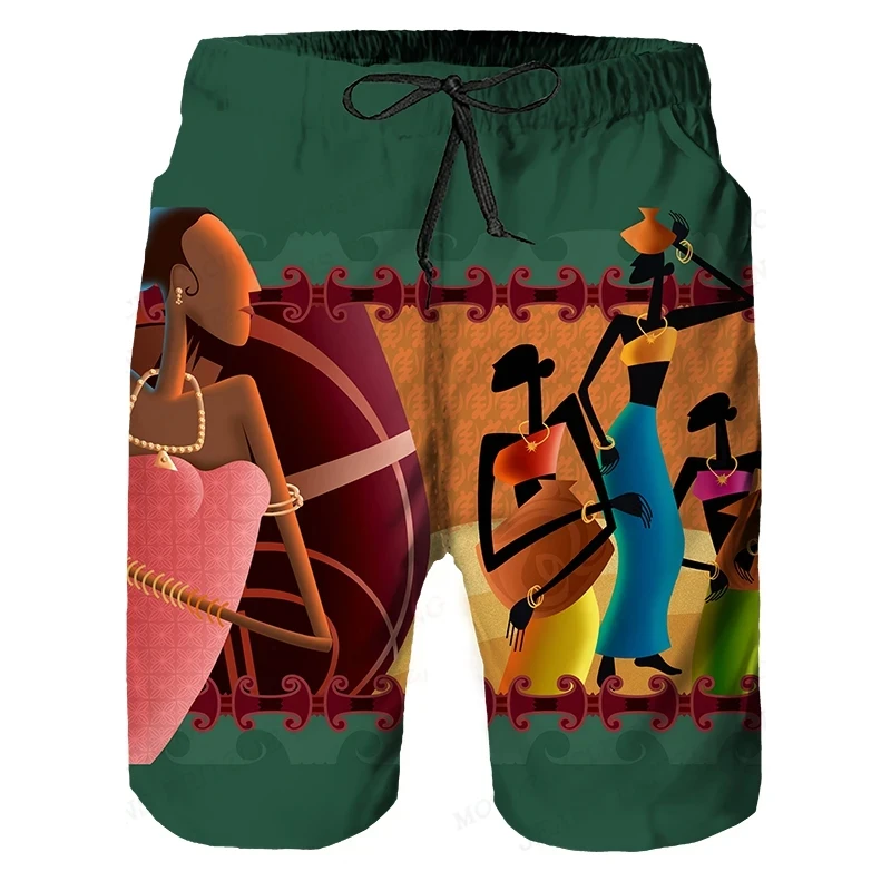 African Mural Pattern Harajuku Beach Shorts Summer Hawaii Holiday Surfing Board Shorts Gym Trunks Casual Sportwear Ice Shorts