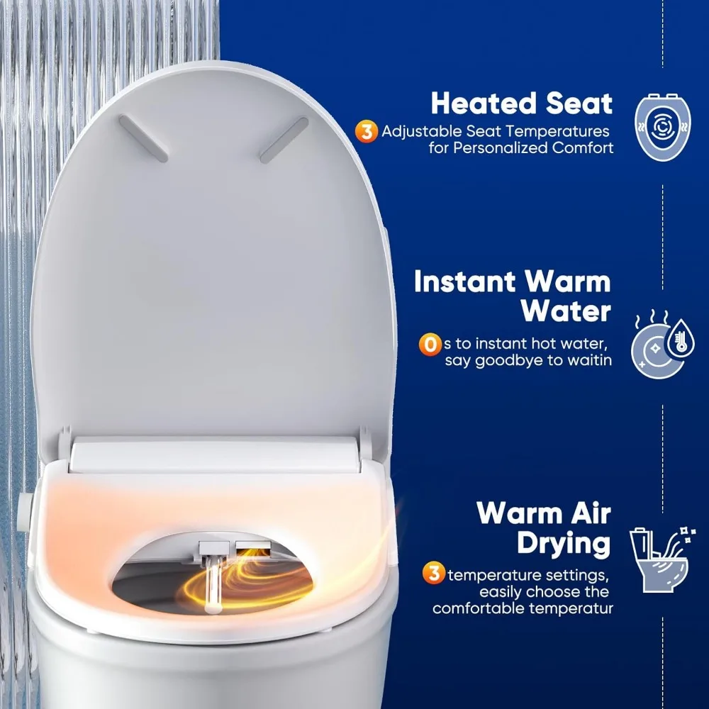 Bidet Toilet Seat Round Smart Electric Heated Toilet Seat with Warm Water & Dryer, Self-Clean Stainless Steel Nozzle