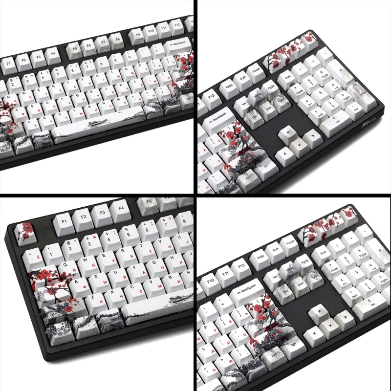 

Механические колпачки для клавиш с цветком сливы 110 клавиш OEM PBT краситель Sub русские колпачки