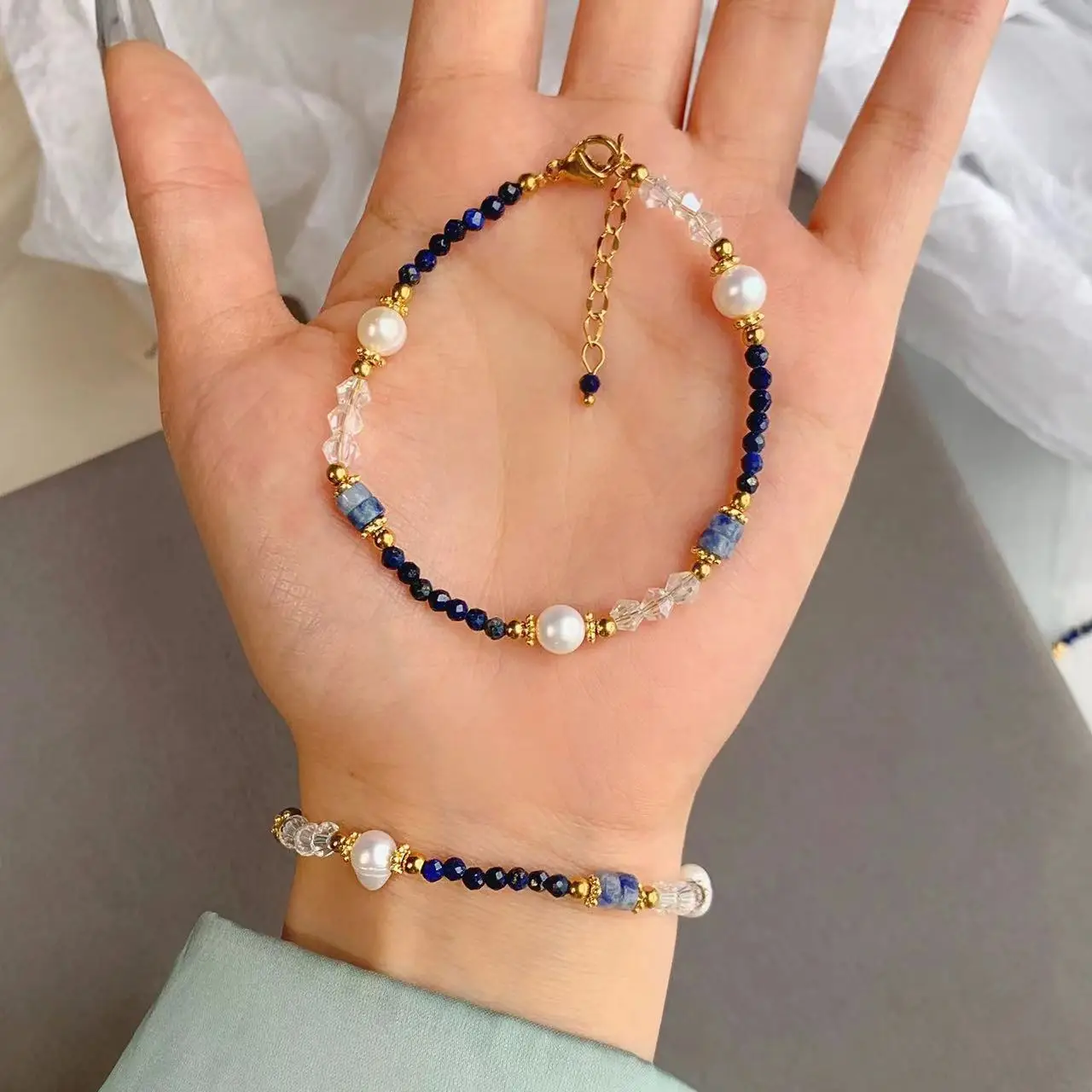 New Design 100% Natural Freshwater Pearl & Lazurite Stone 14K Gold Filled Female Jewelry Set For Women Necklace Bracelet Gifts view 5