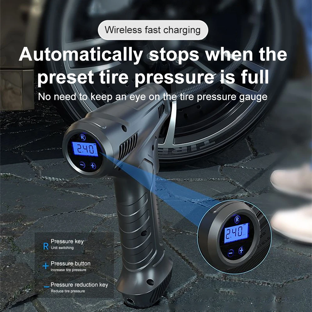 Wireless Portable 150PSI Cordless Air Compressor Tire Inflator for Car Motorcycle Bike Bicycle with LED Light Electric Air Pump view 3