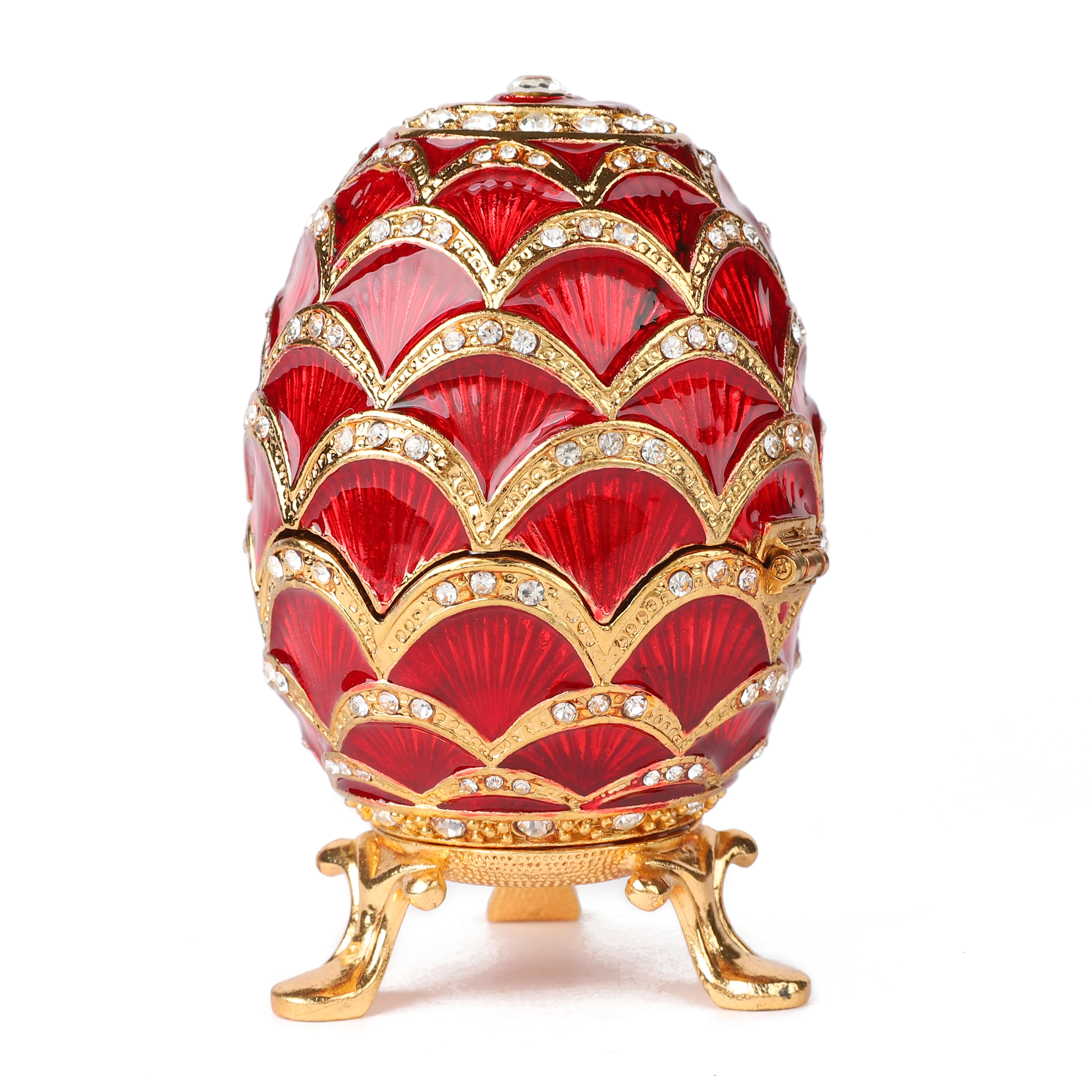 QIFU Design Red Faberge Egg Shape Jewelry Trinket Box Craft Decoration Gift