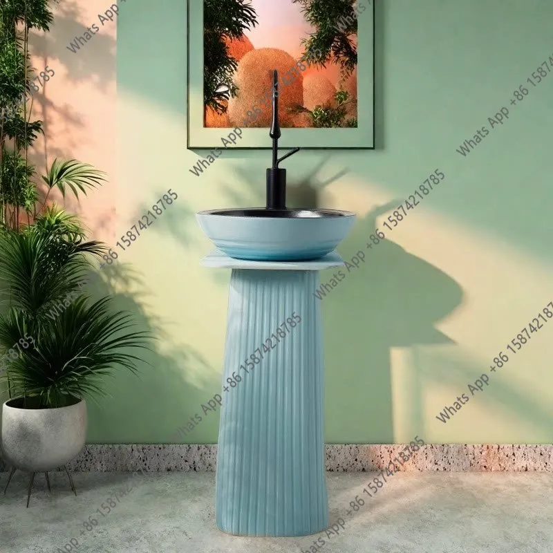 

Blue small apartment column basin integrated floor-to-ceiling balcony villa garden outdoor washbasin washbasin toilet