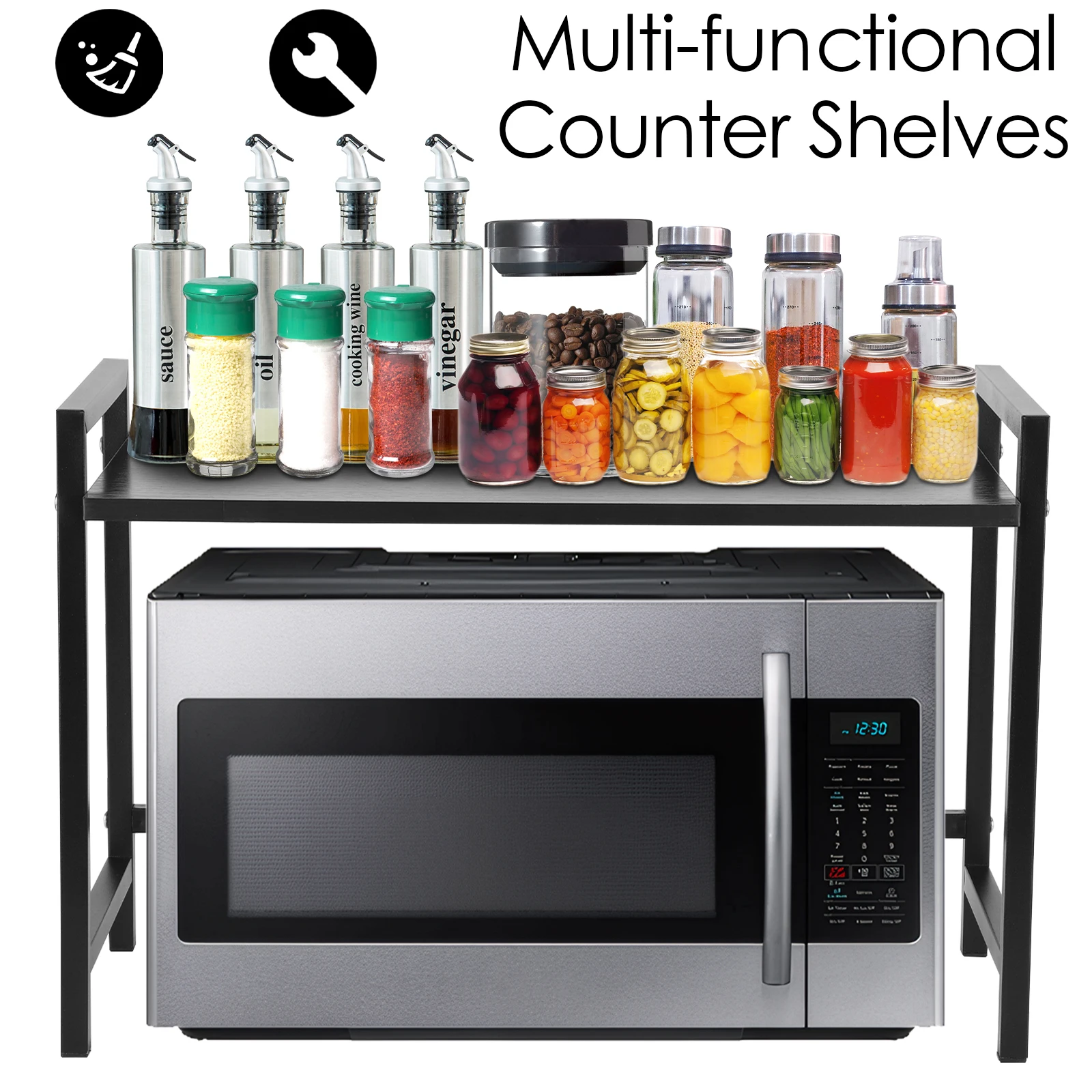 

Extendable Microwave Stand Heavy Duty Over Microwave Shelf Multi-Function Kitchen Storage Rack for Kitchen Countertop