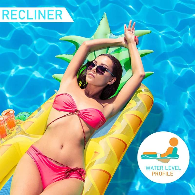 Giant Ananas Opblaasbare Zwembad Drijft 67 "Strand Floaties Volwassen Zwembad Lounger Drijft Speelgoed Voor Zwemmen Met Verstelbare Rugleuning