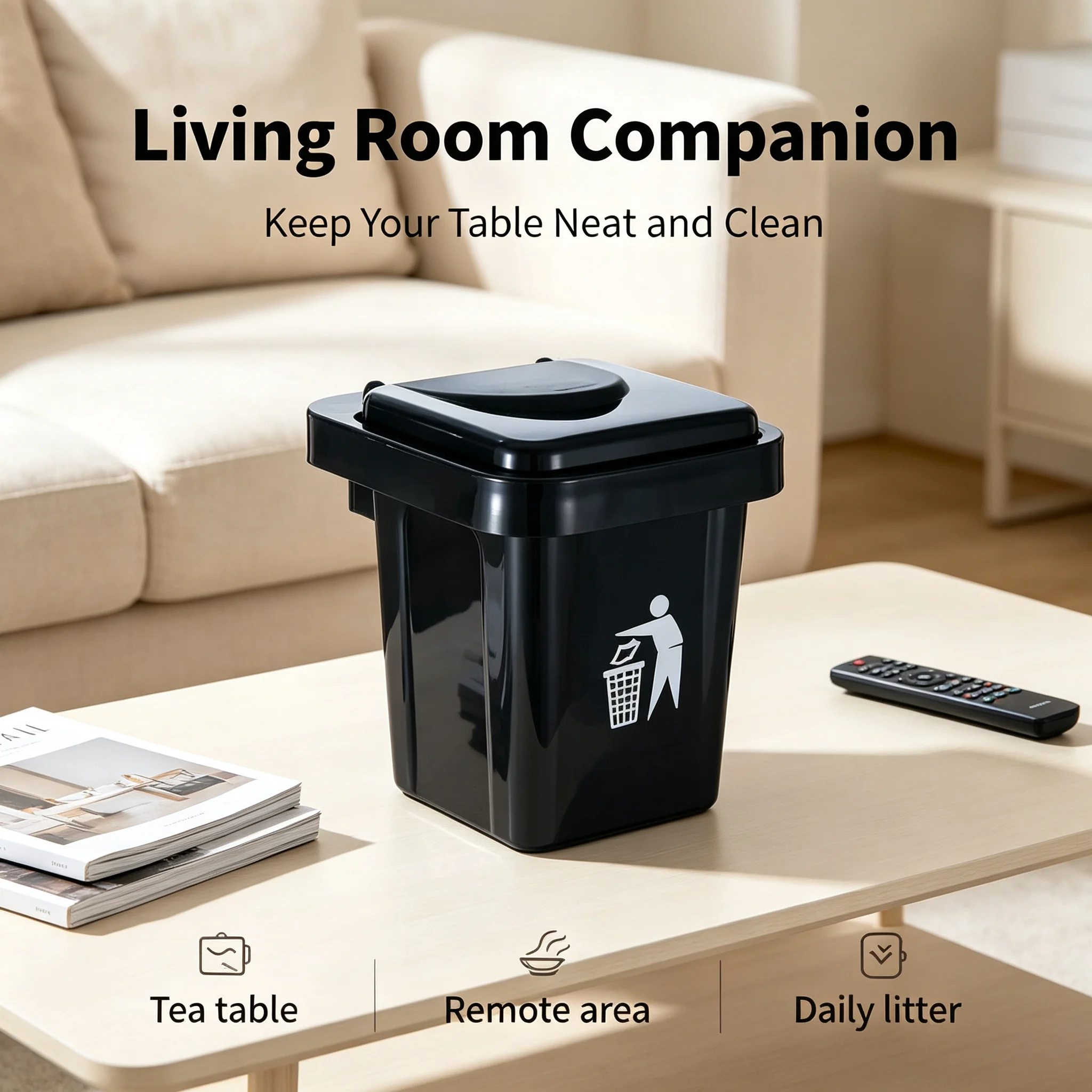 Trash‑can Shaped Ashtray Flip‑lid Sealed Plastic for Living Room Table Anti‑ash‑flying Odor‑isolation