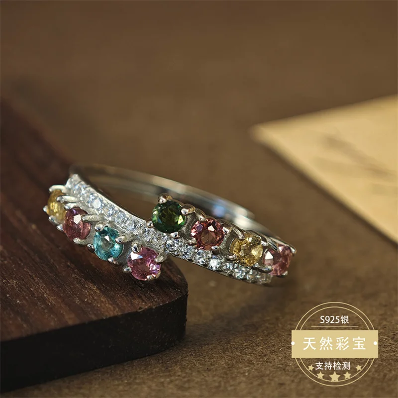 

New Natural Tourmaline Ring Resizable Ring Gemstone Colorful Multicolor Fine Elegant Jewelry Gift