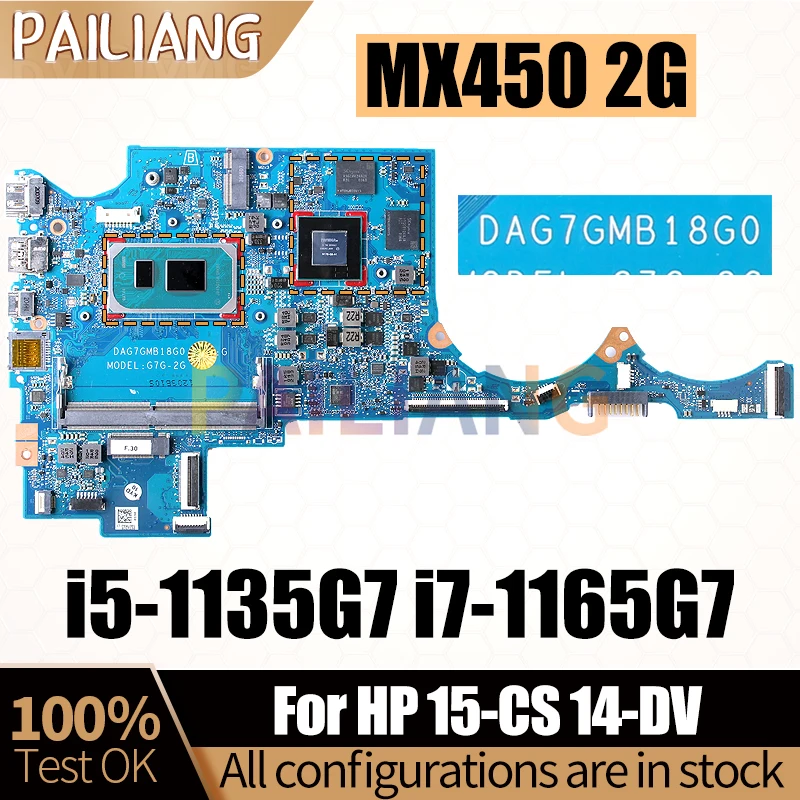 

Для HP 15-CS 14-dv материнская плата для ноутбука DAG7GMB18G0 i5-1135G7 MX450 2G i7-1165G7 материнская плата для ноутбука полностью протестирована