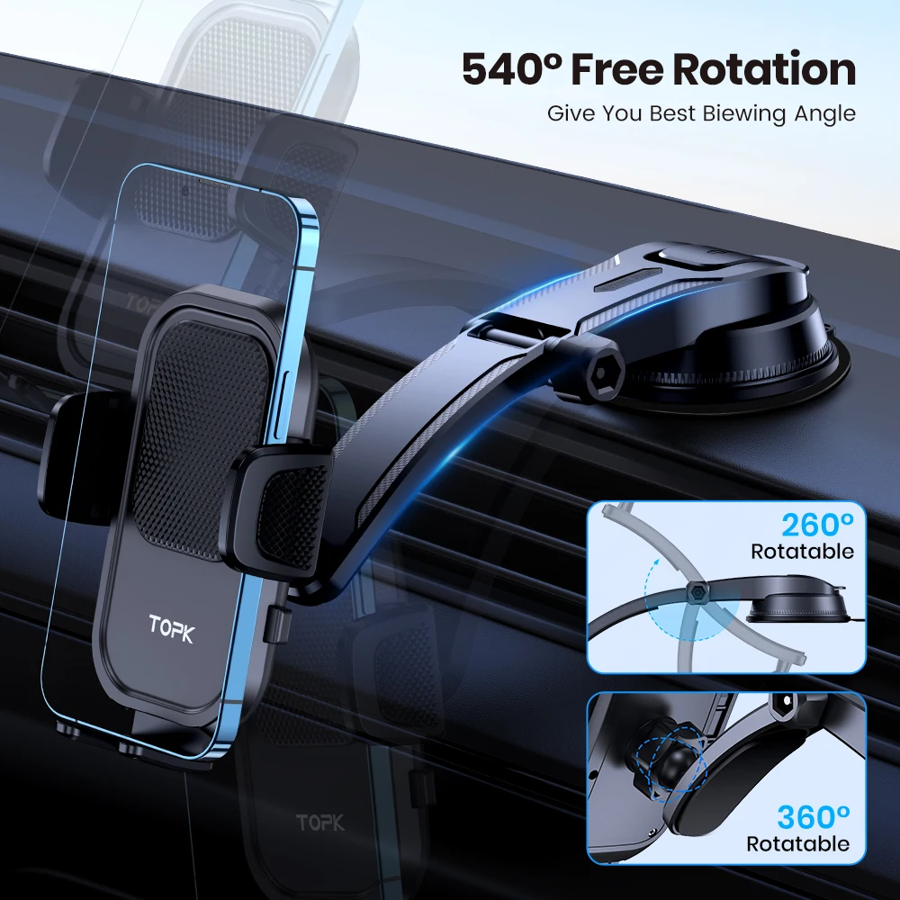 TOPK Car Phone Holder Mount,Upgraded Cell Phone Holder for Car Dashboard Compatible with All Smartphones
