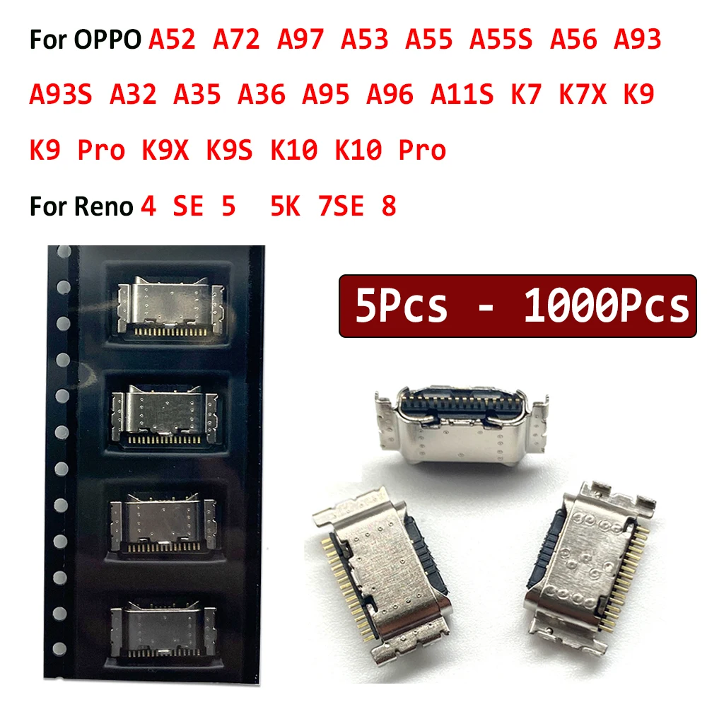 5Pcs - 1000Pcs，Micro USB Charging Dock Port Connector Plug For OPPO A11S A32 A33 A36 A53S A93S A58 A53 A96 A93S K9 K9S K9 Pro