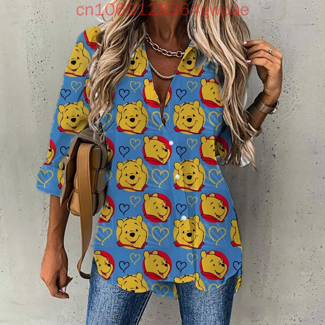 

Disney Винни-Пух, повседневная блузка, женская рубашка с длинными рукавами, кардиган на пуговицах, элегантные 3D дышащие женские гавайские рубашки, топы