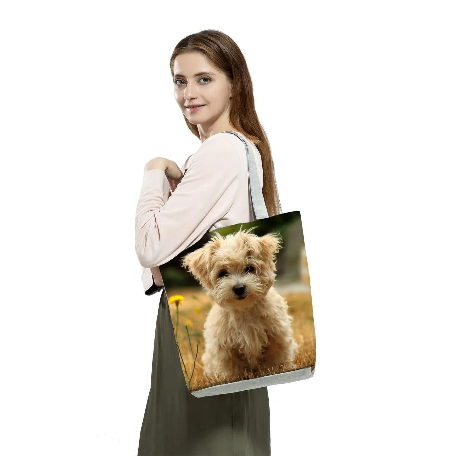 Cute Maltese Dogs Print Handbags Casual Women Shopping Bag Large Capacity Foldable Shoulder Bags Eco Reusable Travel Beach Totes