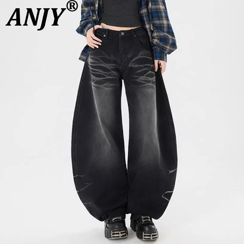 

ANJY осень-зима новые женские американские потертые джинсовые брюки с бамбуковым узором модные свободные прямые универсальные винтажные джинсы A11694