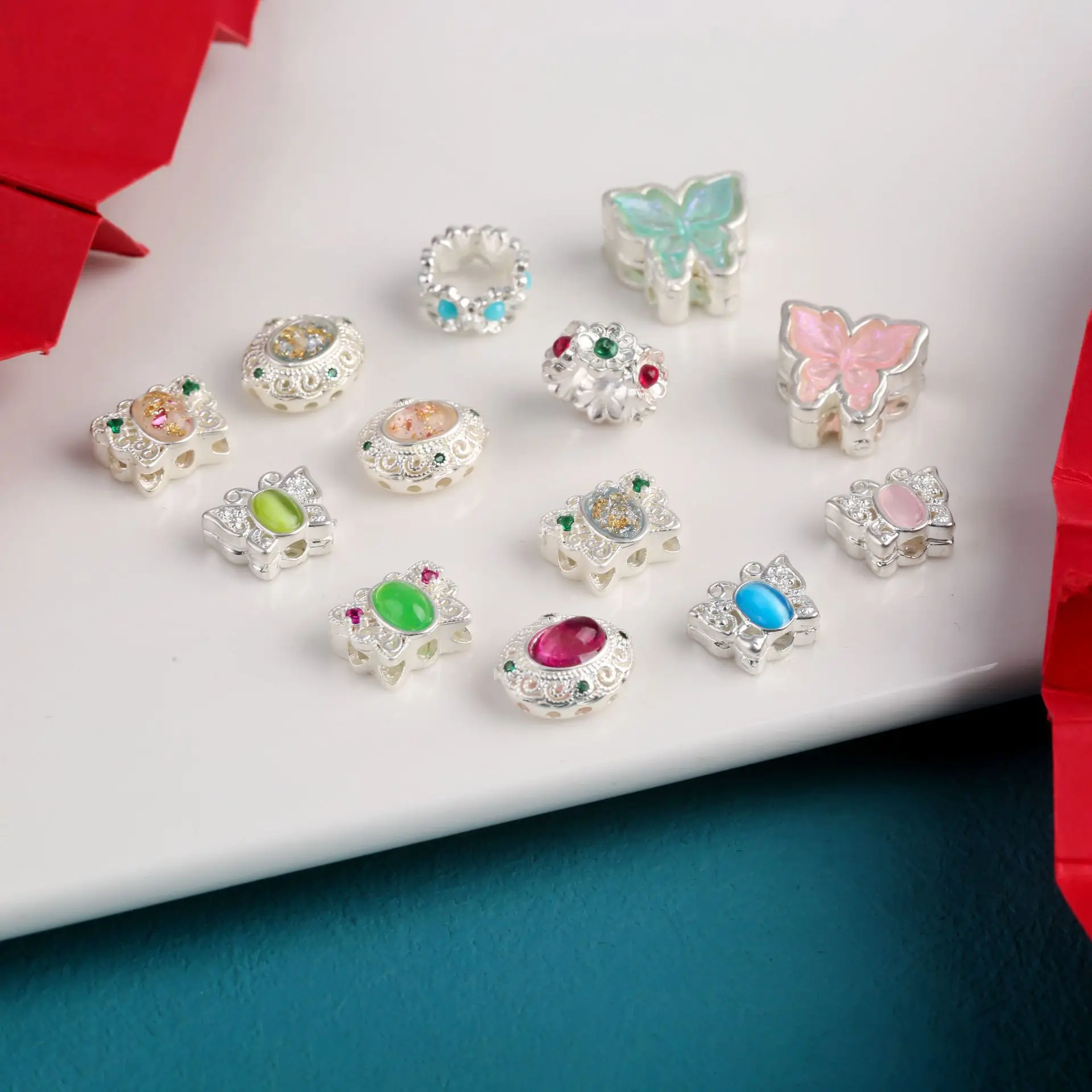 7pcs Copper Silver-plated Jewelry Spacer Beads Accessories Inlaid Zirconia Ring Diy Pearl Bracelet Necklace Material Accessories