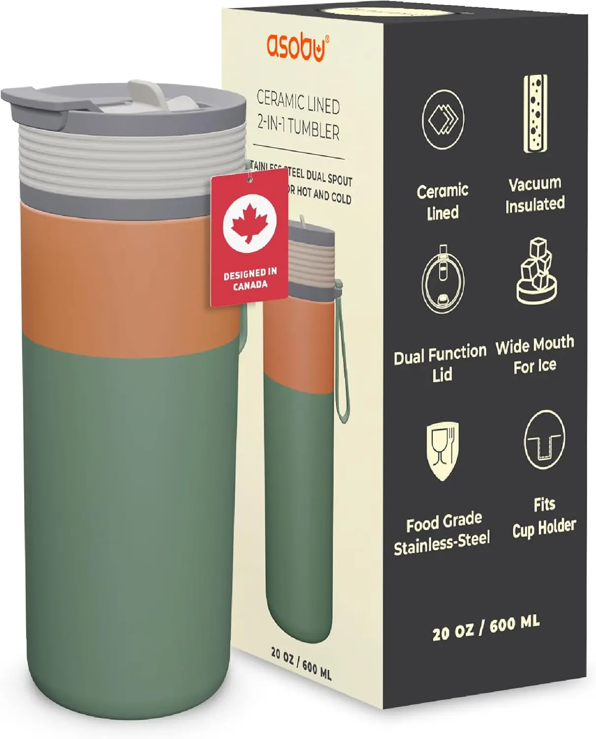 

Изолированная бутылка для воды на 20 унций с крышкой 2-в-1 — нержавеющая сталь с двойными стенками, герметичная, с керамической подкладкой для горячих и холодных напитков