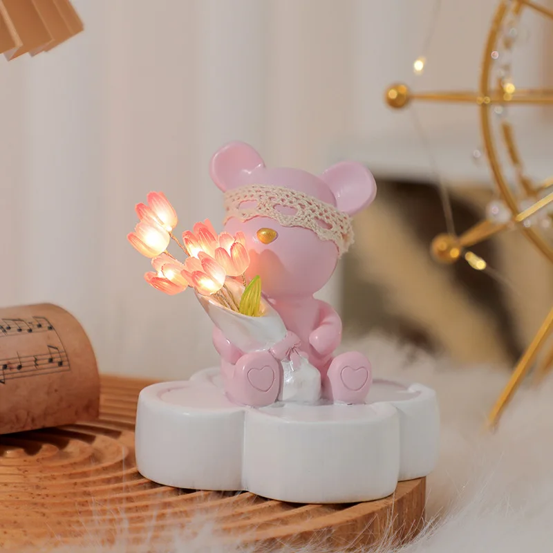 ​​​​​​​Handmade Tulip Night Light Bouquet Romantic DIY Table Lamp Decor Perfect Birthday Gift Girlfriend Cute Bedroom Home Decor