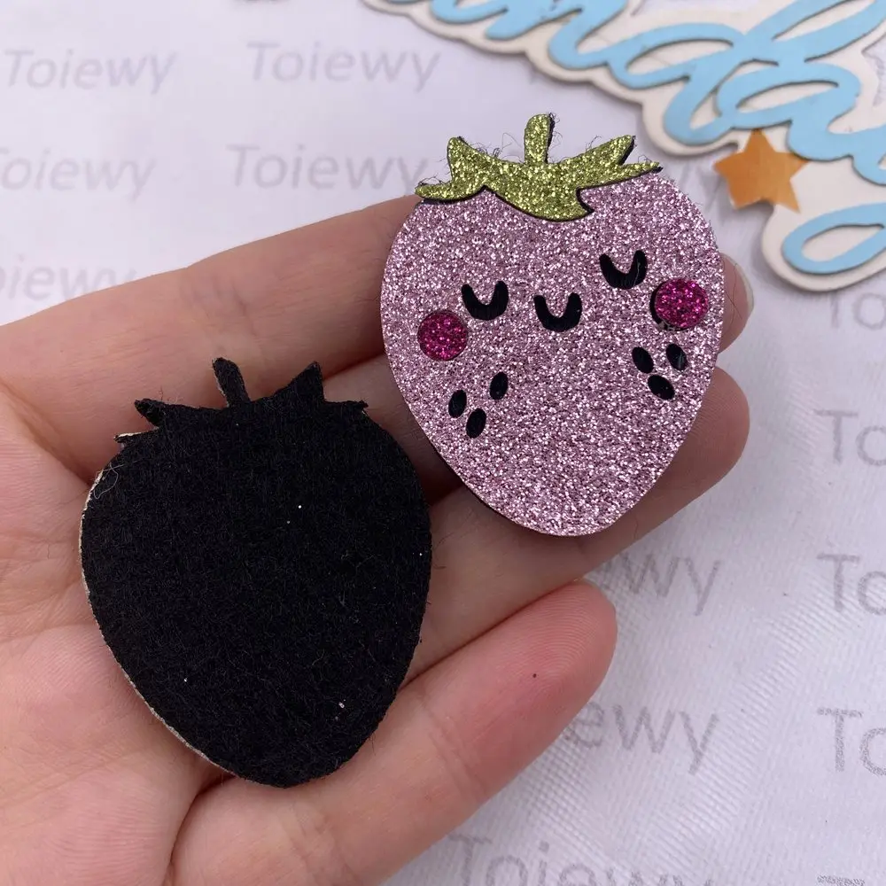 6pcs Felt Fabric Colorful Glitter 3D Bepowder Cartoon Strawberry Patch Applique Sewing Christmas Decor DIY Bow Crafts Supplies 1