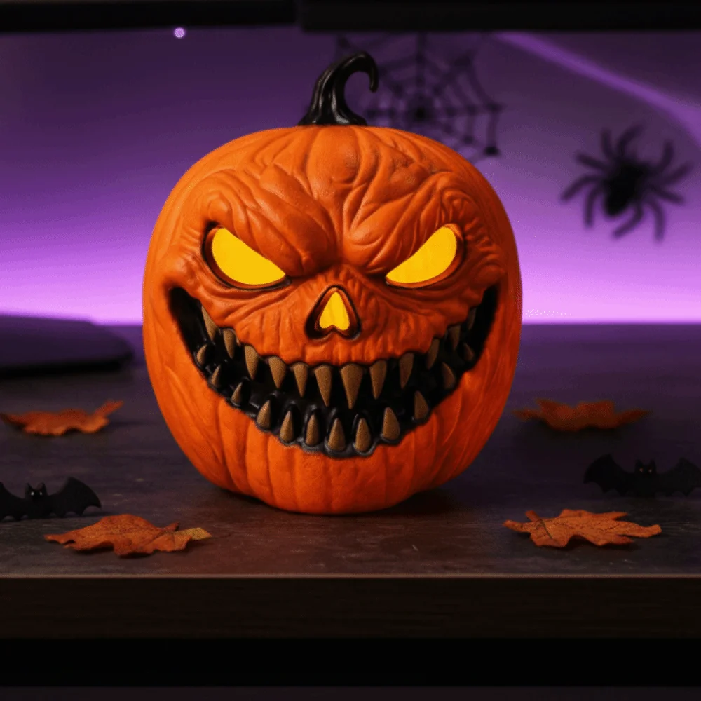 LED Pumpkin Light Voice-Activated Glowing Halloween Ornament 3 AAA Battery-Operated Electronic Sound Activated Lamp