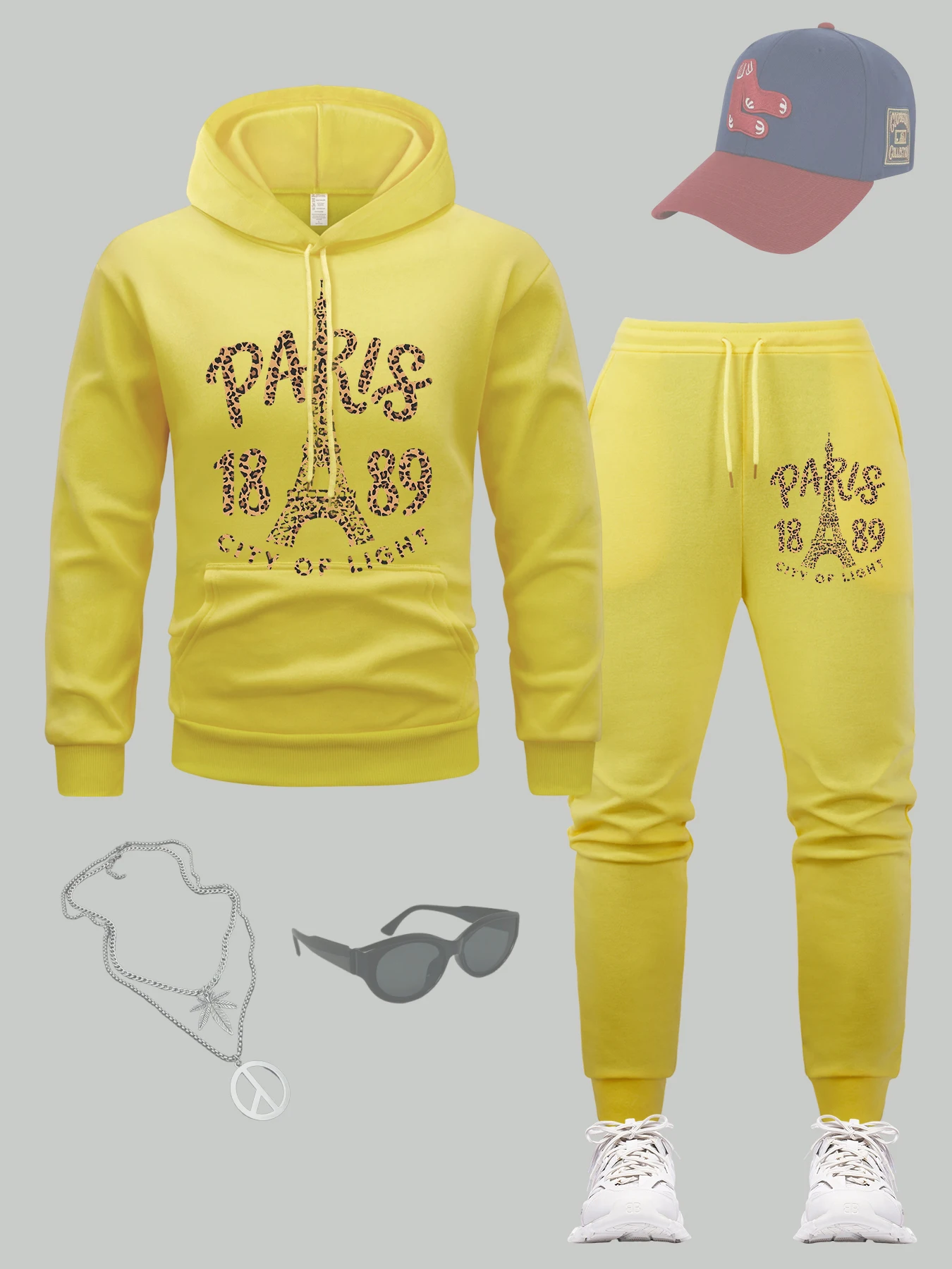 

Paris City Of Light Print Man Pullover Fleece Autumn Hoodie Set All-Match Pocket Sweatpants Multicolor Mens Clothing Sets