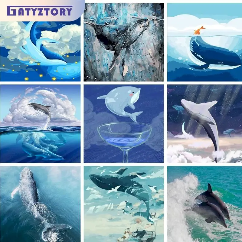 

GATYZTORY DIY Painting By Numbers With Frame Dolphin Whales Canvas Painting Home Art Paint Kit Handpainted Gift For Adults Craft