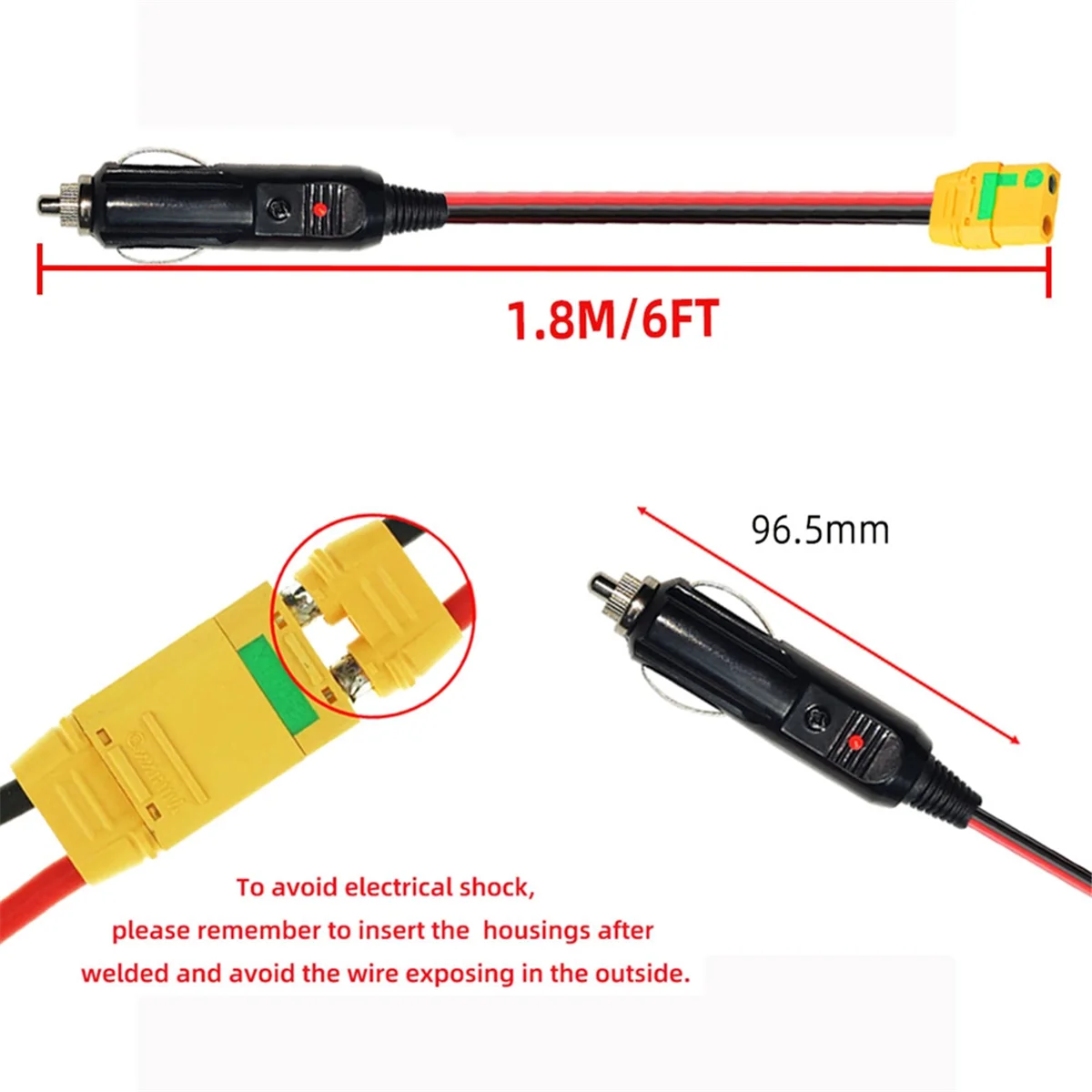 Car Lighter Plug Cable with XT90S Male Connector 14 AWG 6 FT XT90 Adapter Cable for Solar Panel RV Power Station