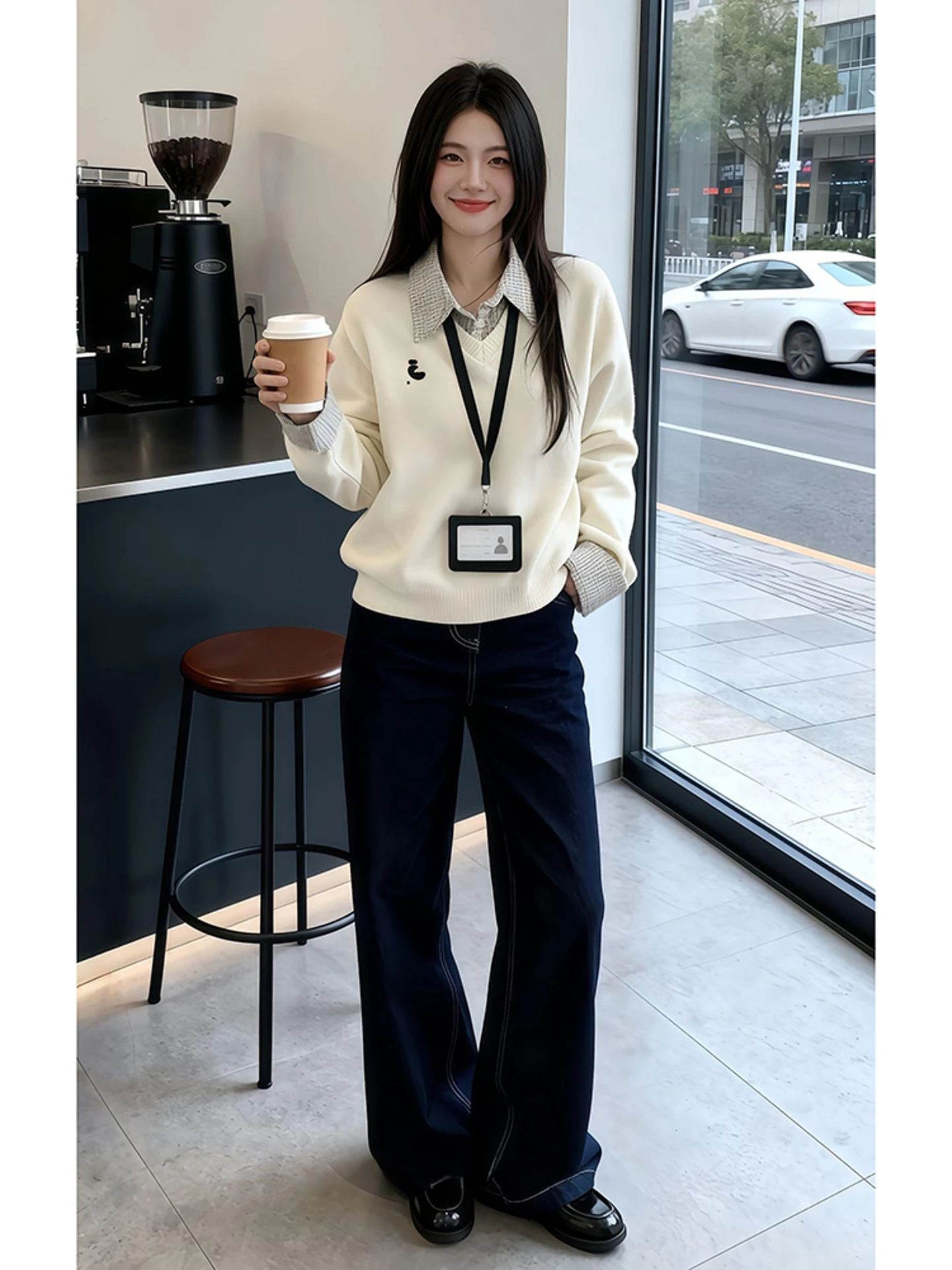 فضفاضة تناسب Ne متماسكة سترة المرأة الخريف الشتاء Faion تنوعا التخسيس كلية Sle أعلى الطبقات تصميم طويل Sve #5