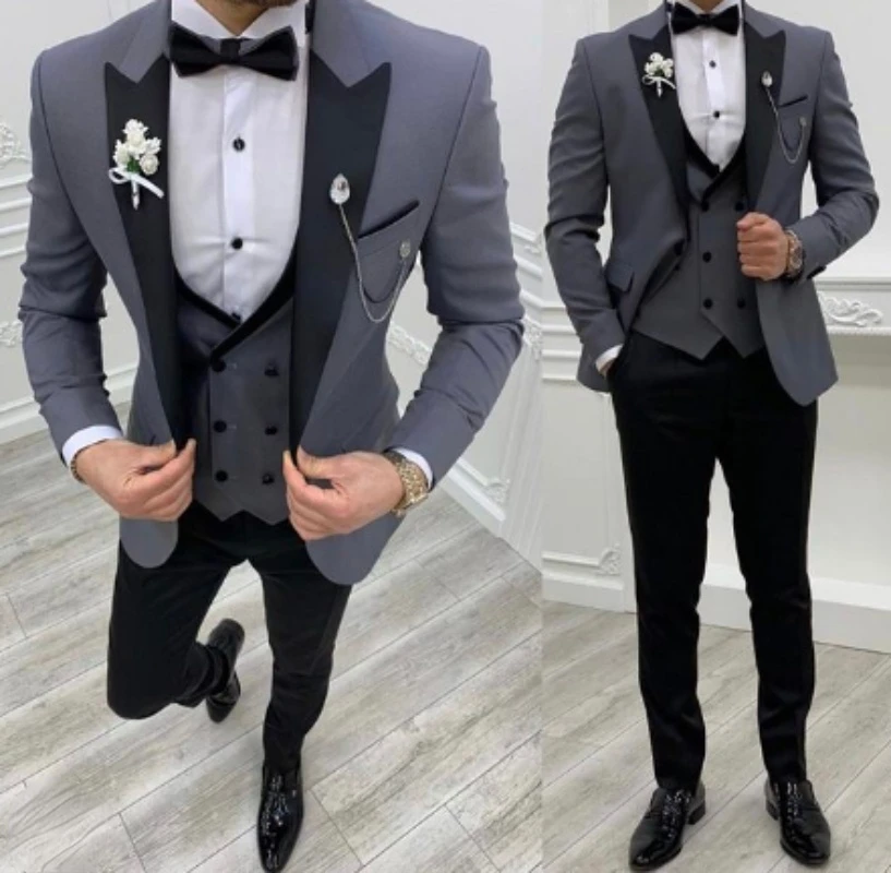 2023 Costume Slim Fit Men Suit Black Pant Slim Fit Groom Tuxedos For Formal Wedding Suit Terno Masculino Jacket Pants Vest 3 PCS