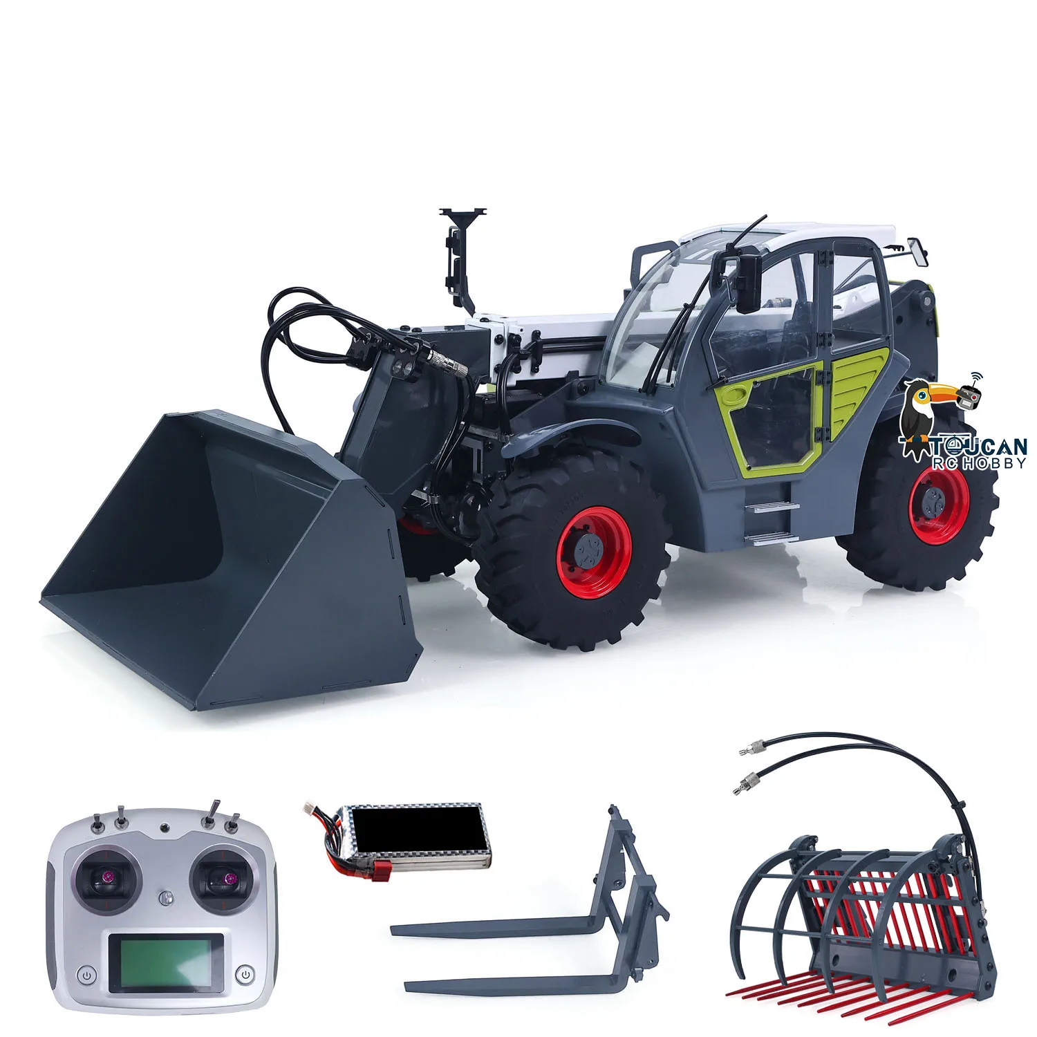 1/14 Metall RTR JDM-128 RC Hydraulischer Teleskop-Gabelstapler Ferngesteuerte LKW-Modelle mit Achsverriegelungen und Schnellkupplung