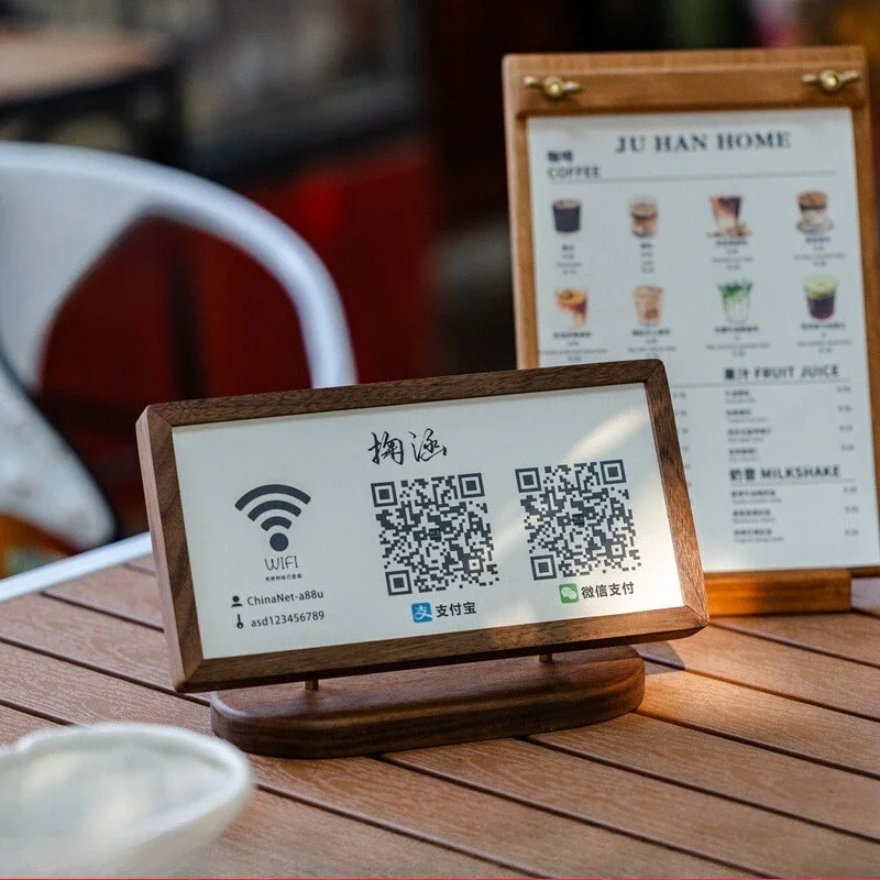 Premium Walnut Wood Code Stand Alipay WeChat Payment Holder Luxury Cafe Countertop Display Handcrafted Money Collection Plate