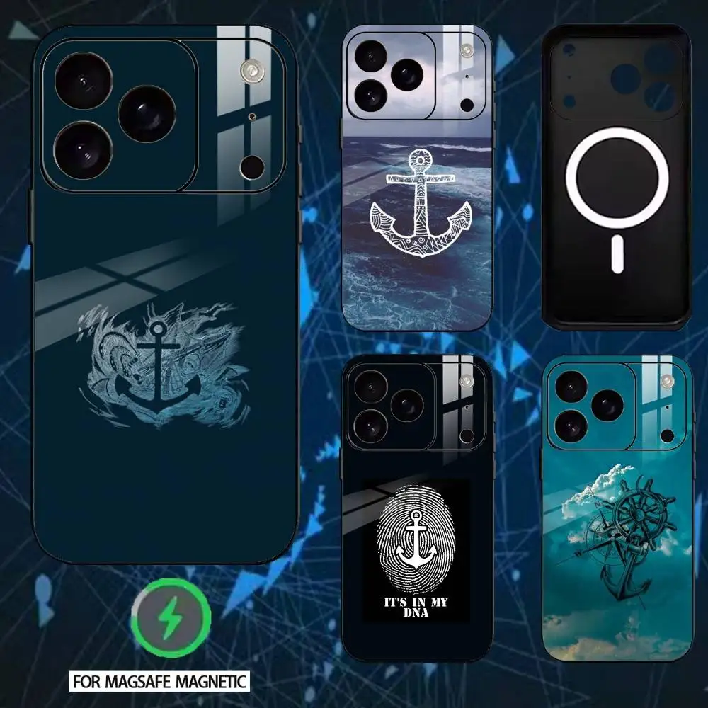 

A-Anchor Compass Nautical Sailor Phone Case For iPhone 17,16,15,14,13,12,Plus,Pro,Max For Magnetic Wireless Charge