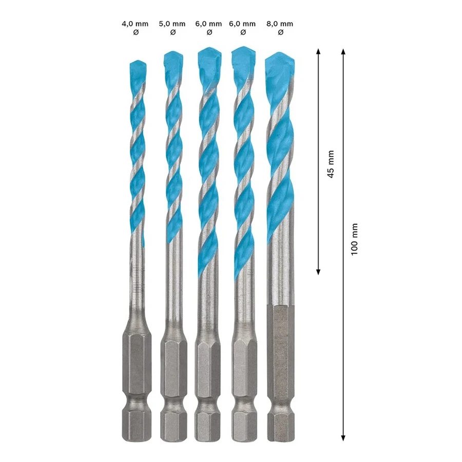 BOSCH 2608900585 5Pcs HEX-9 Multifunctional Hexagon Shank Drill Bit Set 4/5/6/8MM Wear Resistant Drill Bit Tool Accessories