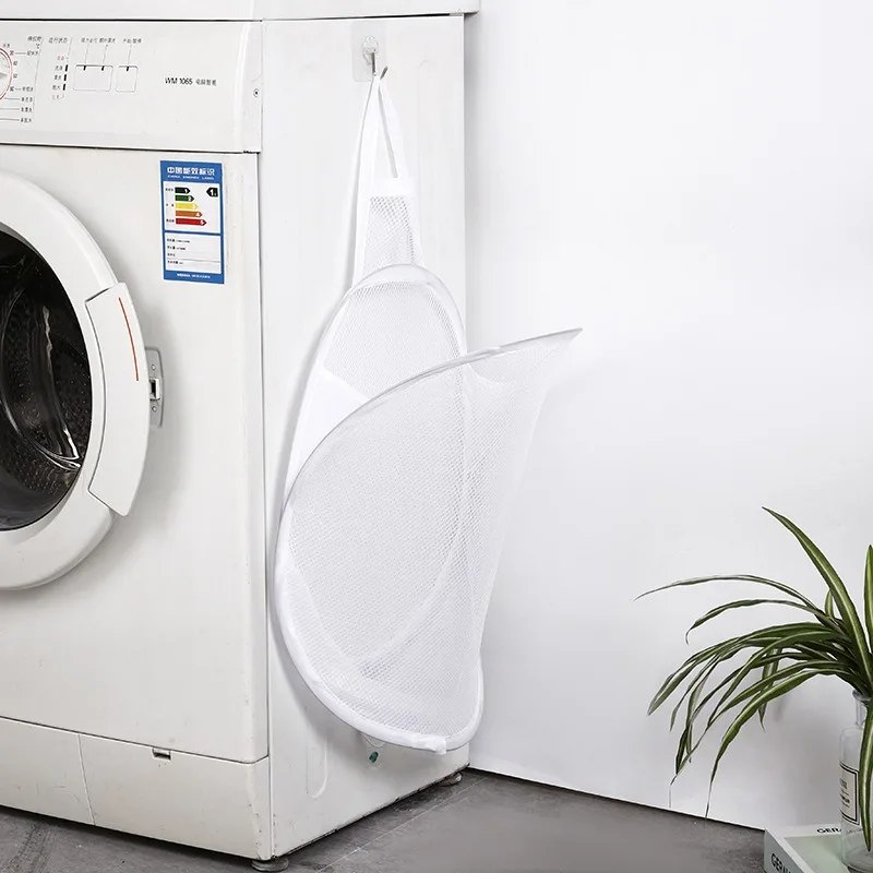 1 قطعة الحائط الملابس القذرة سلة شبكية طوي صندوق تخزين ملابس سلة ثقب الحرة صندوق تخزين ملابس صافي اكسسوارات الحمام #5