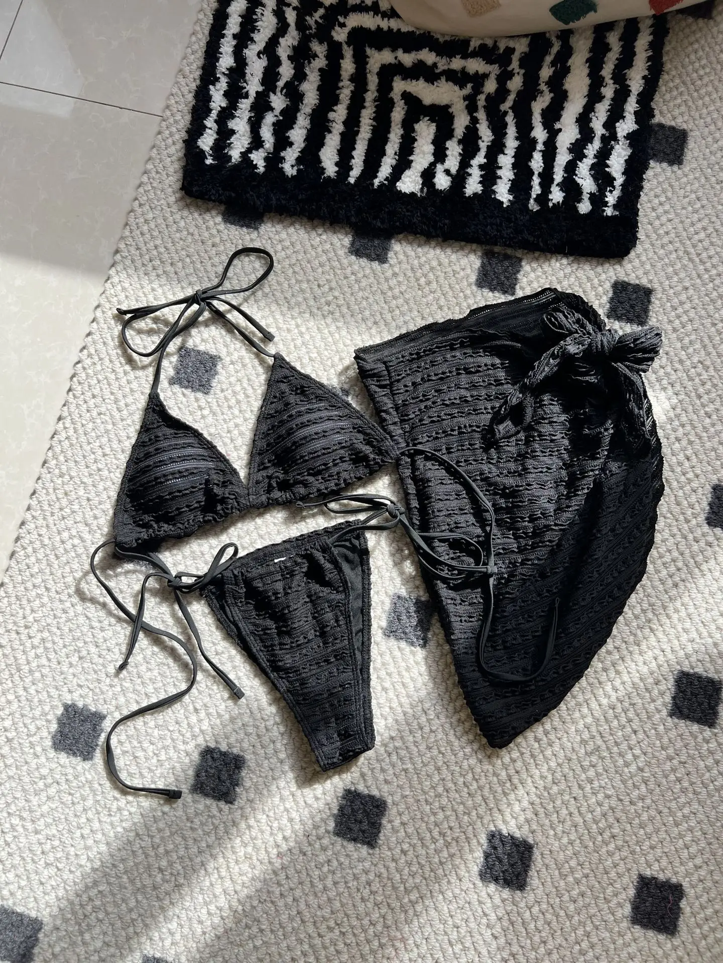 Conjunto de Bikini liso de 3 piezas para mujer, bañador Sexy con cubierta de playa, traje de baño de vendaje sin espalda, novedad de 2024