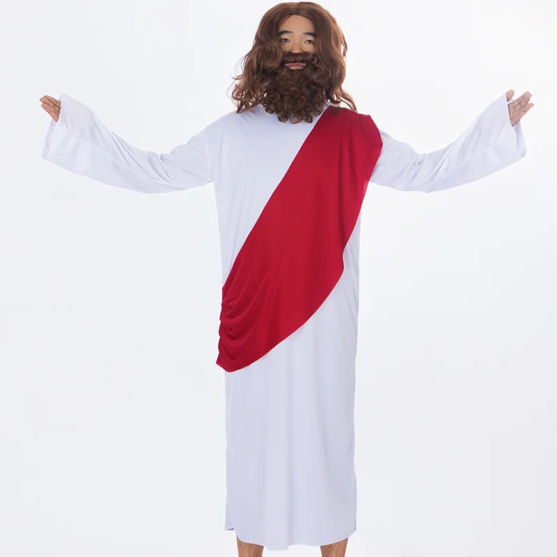 

Костюм для косплея средневекового священника: длинный рукав, плащ, парик, борода, крест. Наряд для фестивалей, тематических вечеринок, ролевых игр для взрослых мужчин.