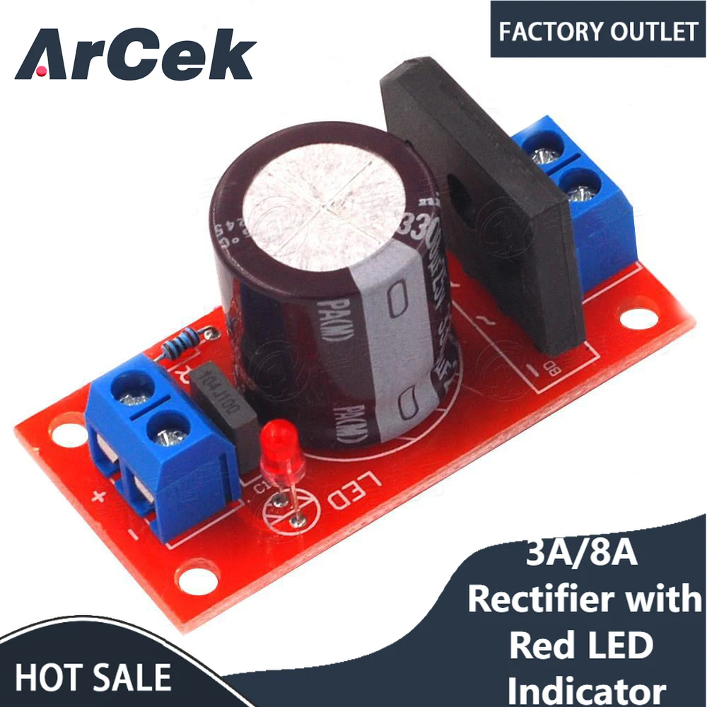 Rectifier Filter Power Board 3A 8A Rectifier with Red LED Indicator AC Single Power to DC Single Source Board