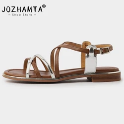 JOZHAMTA Size 34-40 Casual Flats Sandals Women Genuine Leather Summer Low Heels Shoes For Women Gladiator Sandalias 2023 Trend