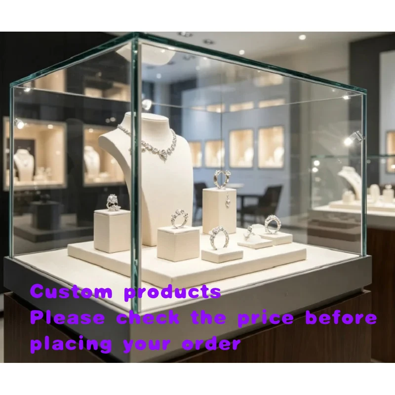 custom.Modern Minimalist Black & White Wood Jewelry Display Cabinet, Custom Glass Showcase High-End Luxury Retail