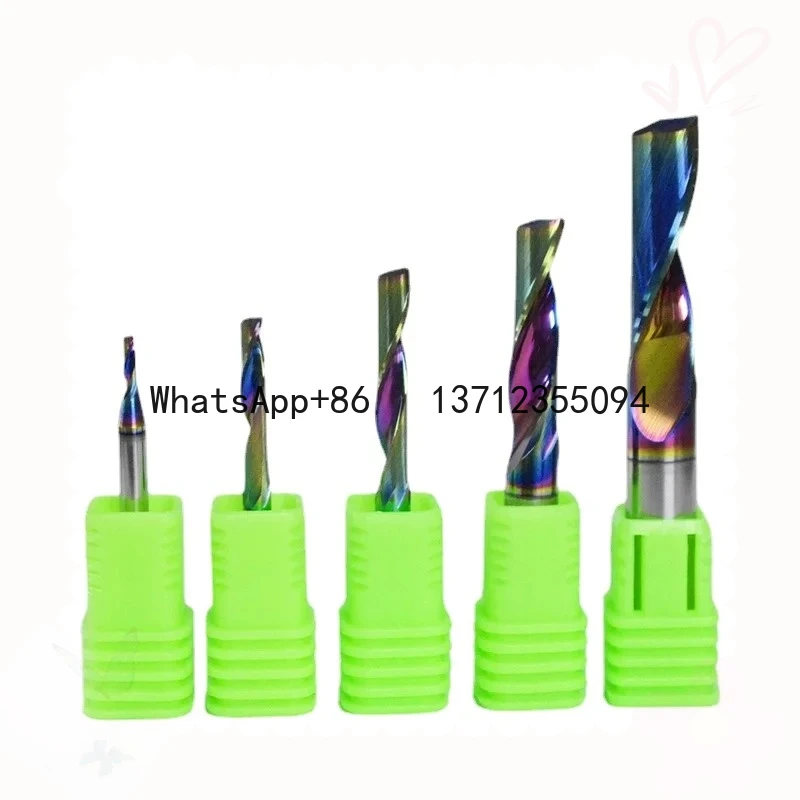 

10 Piece Single Flute for Aluminum Milling Cutter DLC Coated Colorful Aluminum Profile Composite Cutting Head Engraving Machine