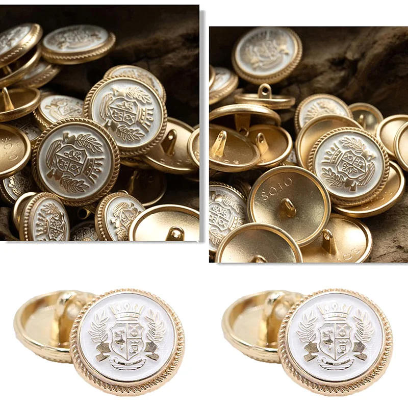 Metal Buttons Crown Pattern Shank Golden Buttons British Vintage College Style Suit Buttons Hand-stitched Coat Clothes Buttons