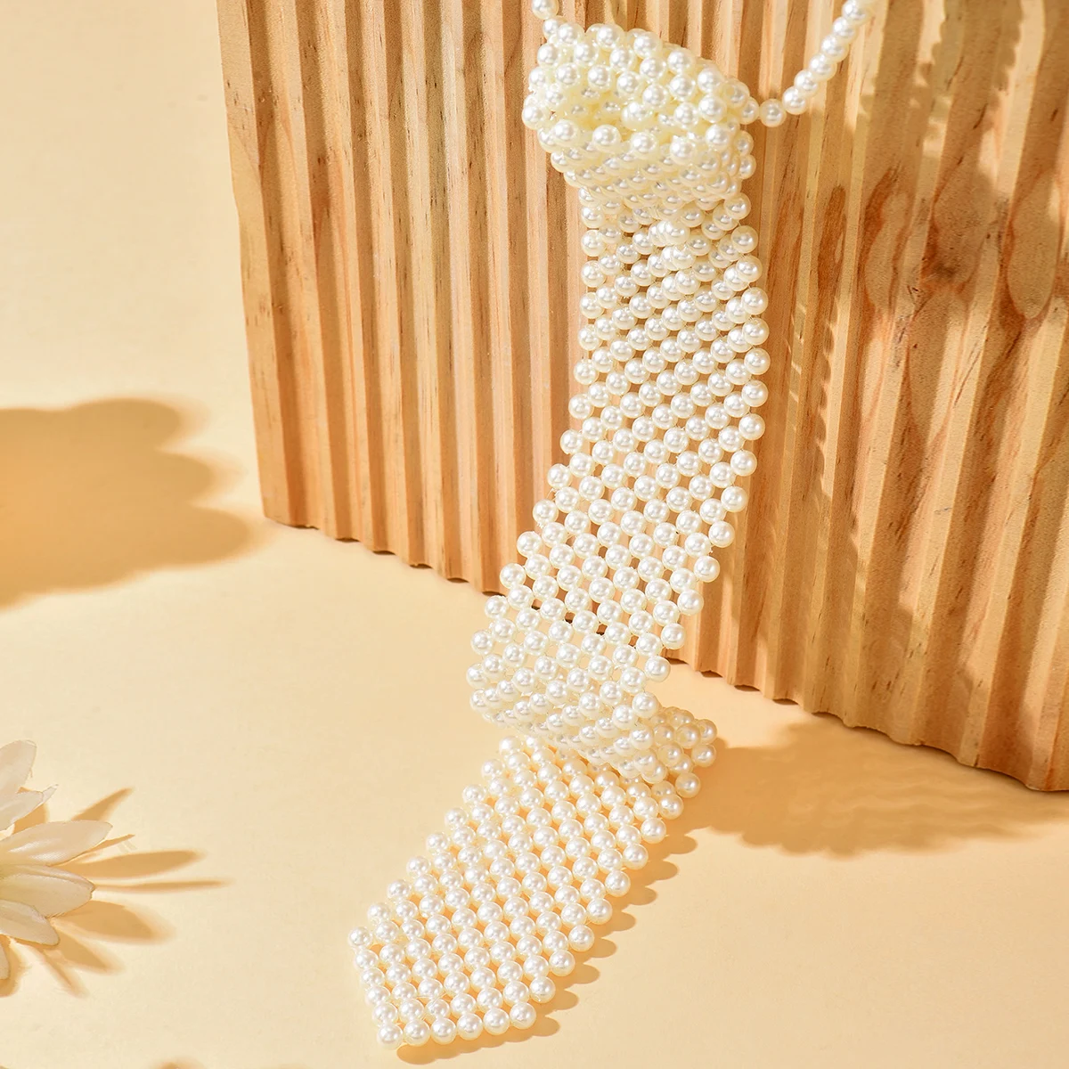 

French Vintage Pearl Tie Necklace for Women Unique Design Beaded Woven Choker Luxury Feel Commute Versatile Elegant Accessory