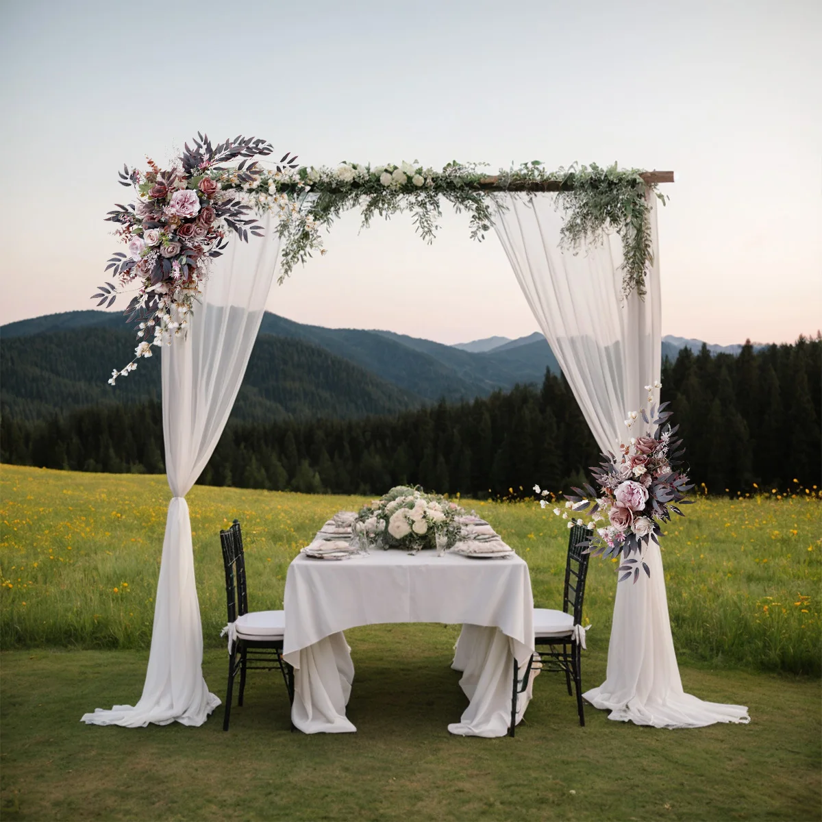 

2Pcs Wedding Arch Flowers Kit, Artificial Rose Hydrangea Flower Swags Faux Peony Daisy Floral Swags with Green Leaves