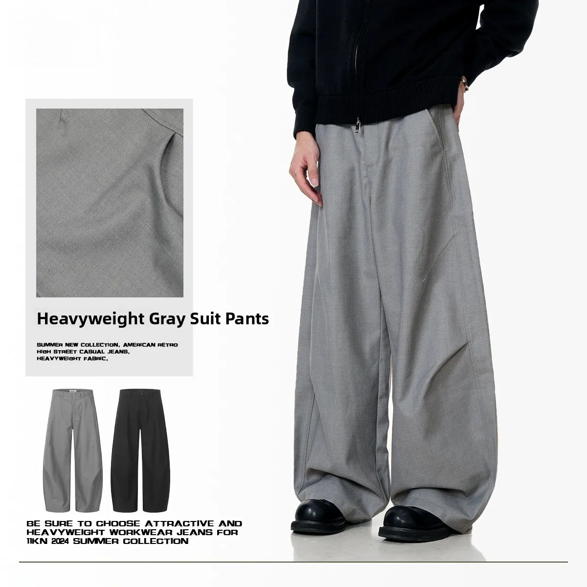 

American High Street Casual Trousers Men's Loose Pleated Faion Ci Cotton Autumn Long Pants Straight Leg Workwear
