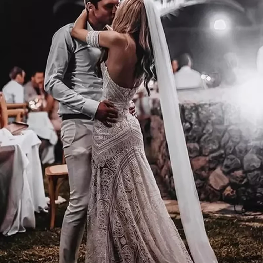 Customized Boho Sweetheart Mermaid Wedding Dress With Detachable Sleeve Sexy Backless Bride Gown Lace Appliques Sweep Train Robe image 5